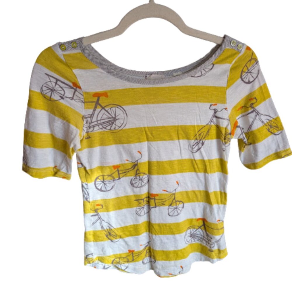 Anthropologie Postmark Laurel Woods Yellow Striped Bicycle Print Shirt | Size S